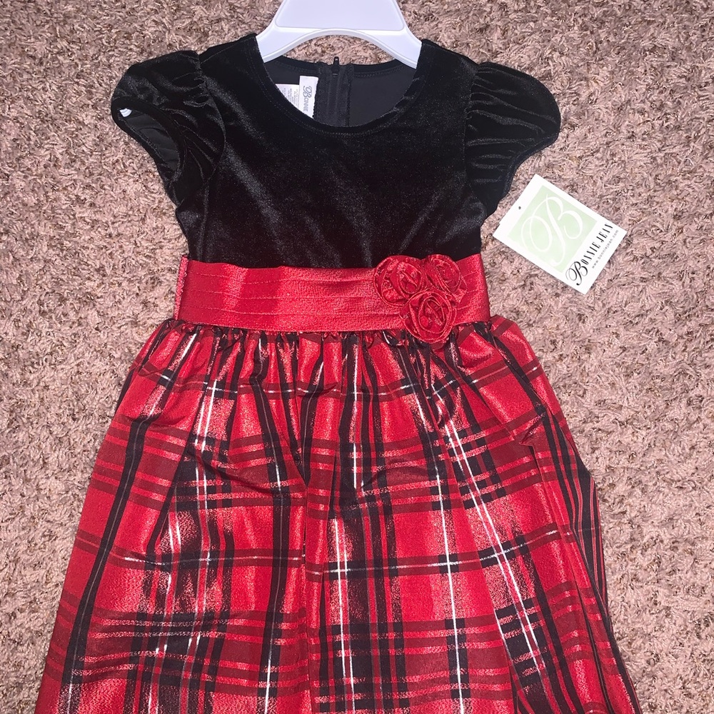Girls Plaid & Velvet Christmas Dress
